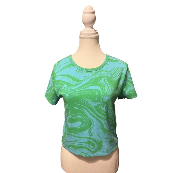 wild fable Tops - Wild Fable Swirl Print Crop Top – Blue &‎ Neon Green – Size Large